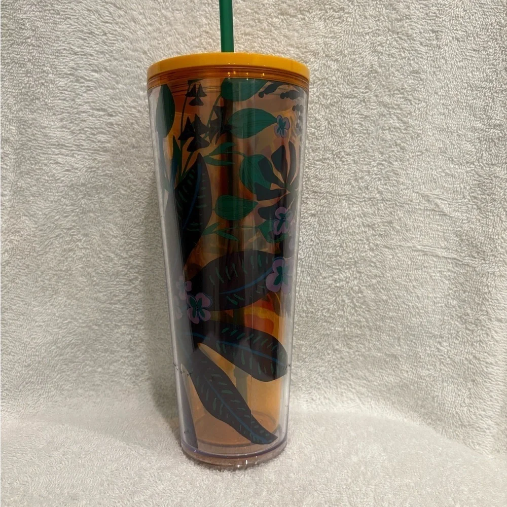 Starbucks tropical, orange design, Colorful Tumbler with Straw 24 ounce